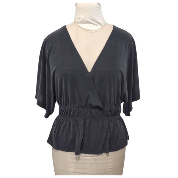 LUCKY BRAND Black Sueded Style Blouse Size M Peplum Waist Loose Flowing Top - Picture 1 of 11